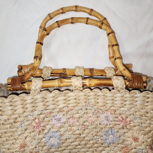 2001 vintage Capelli Straworld Straw Zip Tote Bag Purse Multi-Color Floral - Picture 9 of 12